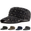 Wholesale Vintage Rivet Decorative Flat Top Military Cap Hat, Adjustable Sun Protection Navy Blue