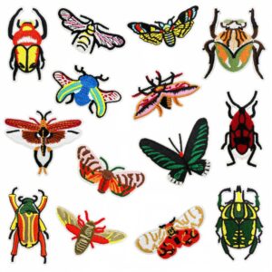 oly-4561eda614e3ad0911cff1a4e7bf0d5a Wholesale Retro Insect Embroidered Patches Set of 14 Decorative Appliques for Clothing DIY