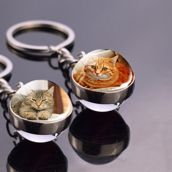 Wholesale Metal Cat Glass Ball Keychain Cute Student Backpack Charm Fashion Accessory