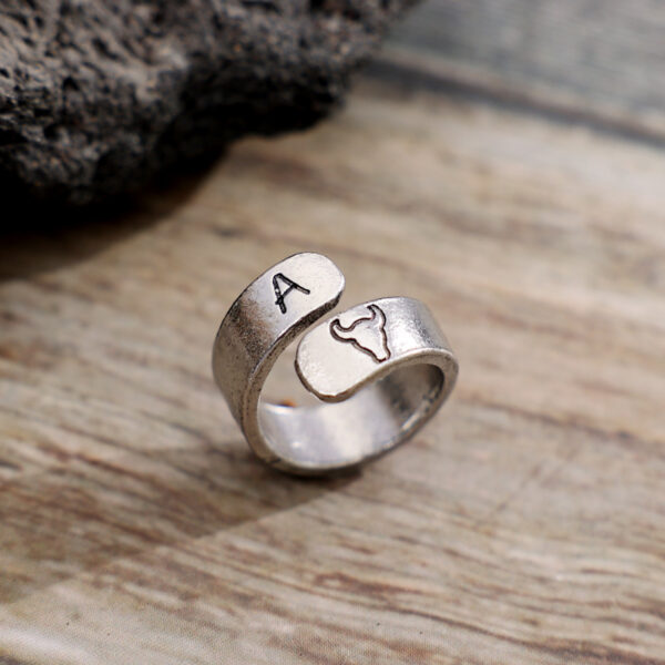 Wholesale Vintage Letter A Alloy Open Ring, Simple Alphabet Print, Jewelry Accessory for Boutique Resale