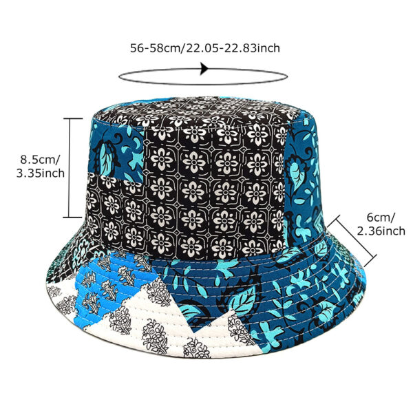 oly-45754a1faf7cb763391bea9bc9a65640 Wholesale Sky Blue Reversible Sunscreen Bucket Hat with Ethnic Print for Daily Use Fashion Accessory