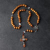 oly-45840cc298b46b7c750e7aac04ebb9f6 Wholesale Handmade Wood Cross Rosary Necklace Black Ball Chain Fashion Jewelry Accessory for Everyday Wear