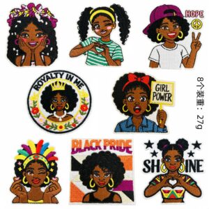 Black girl applique set a, 8-piece pack