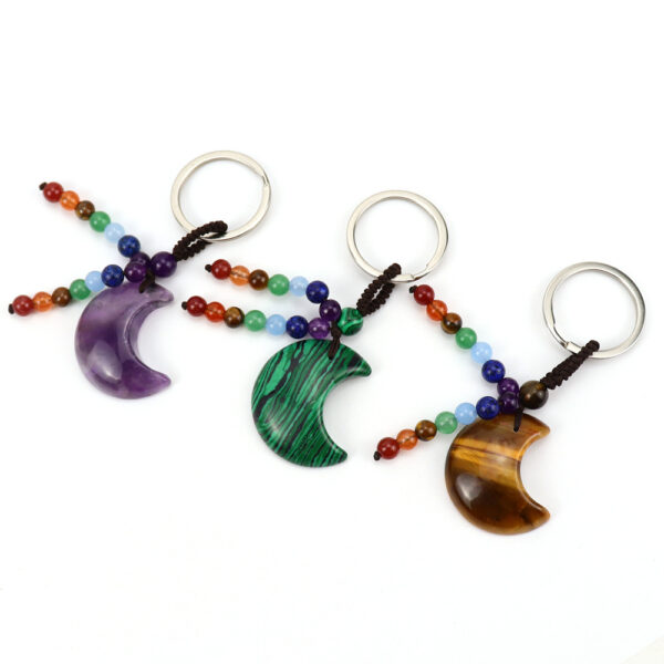 oly-45be7e39c205b4b82dc735532459e955 Wholesale Handwoven Natural Crystal Moon Keychain Pendant - Decorative Bag Charm for Purse or Car Key Accessory