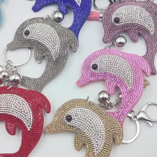 Wholesale Two Tone Rhinestone Dolphin Velvet Keychain Gift Accessory