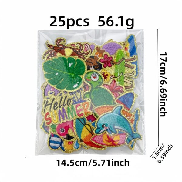 Wholesale Summer Beach Themed Embroidered Patches - 25pcs Cute Cartoon Vacation Style Iron-On Decorative Accent for Clothing Craft Gift Resale