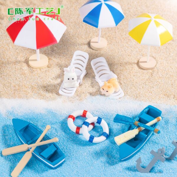 Wholesale PVC Miniature Sea View DIY Ornament Kit with Boat and Beach Chair, Decorative Home Accent
