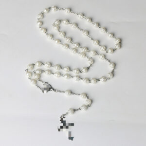 Wholesale Handmade Pearl Rosary Necklace with Cross Pendant White Fashion Accessory Boutique Resale
