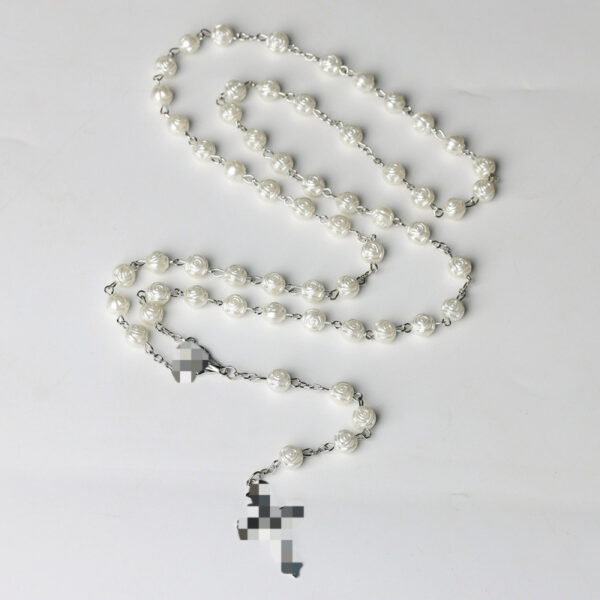 oly-467cdf94530aa8df13b2257d4f5a8e79 Wholesale Handmade Pearl Rosary Necklace with Cross Pendant White Fashion Accessory Boutique Resale