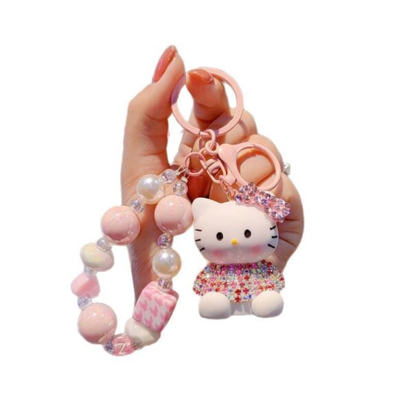 Wholesale Trendy Korean Style KT Cat Resin Keychain, Cute Beaded Bag Charm for Women, Car Key Accessory Gift OLY Exclusive