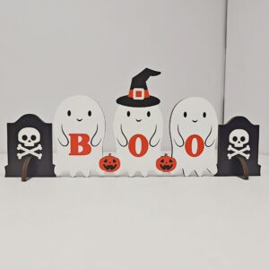 Three ghost wooden ornaments