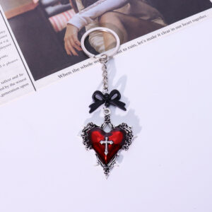 Red heart single button bow