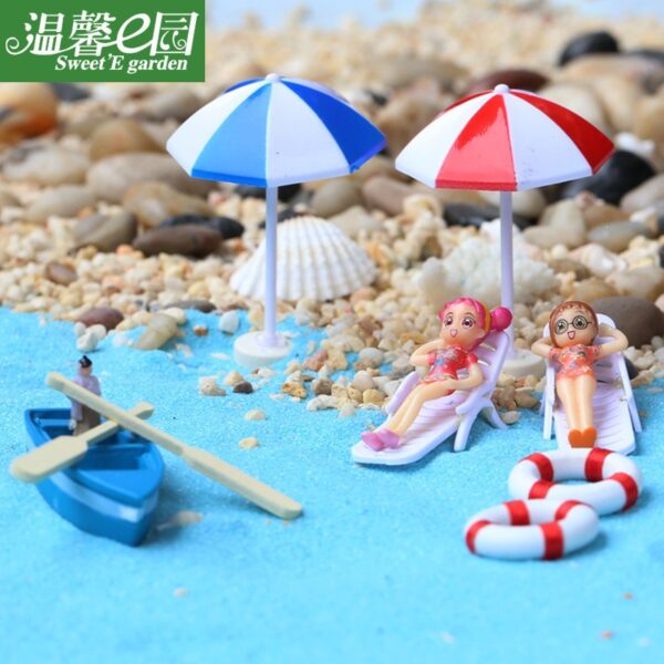 Wholesale PVC Miniature Sea View DIY Ornament Kit with Boat and Beach Chair, Decorative Home Accent