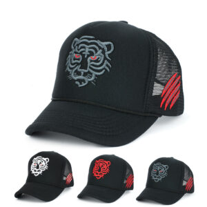 Wholesale Tiger Embroidery Mesh Trucker Hat Adjustable Baseball Cap Trendy Fashion Accessory