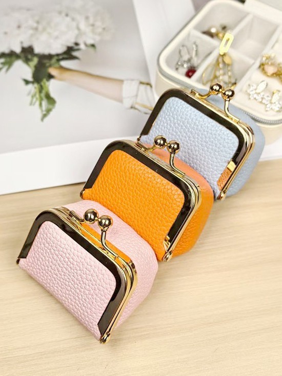 Wholesale Mini Metal Clasp Jewelry Pouch Pu Lychee Pattern Women's Lock Buckle Jewelry Key Earphone Storage Bag Multifunctional Coin Purse
