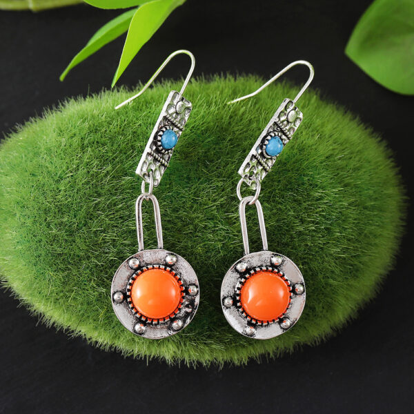 oly-478db44c4d3dc84c38d69b61d7347d6d Wholesale Vintage Geometric Round Earrings with Natural Stone Distressed Finish for Jewelry Accessory Boutique Resale