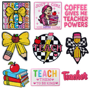 oly-47d867e83eb7a6a31cd2c7d3fe69792d Wholesale Teacher's Day Iron-On Embroidery Patches Pencil Bow Polyester Jacket Decor Fashion Accessory