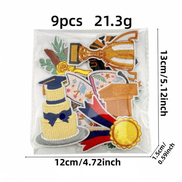 Wholesale Polyester Graduation Embroidered Patches 9 Piece Set of Cartoon Books and Bows for Fashion Accessory Craft Supply