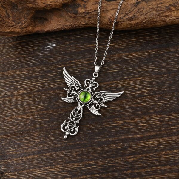 oly-4807ebd41588cfb1607d0482aa68672f Wholesale Vintage Evil Eye Cross Pendant Necklace with Angel Wings, Zinc Alloy Red, Fashion Jewelry Accessory for Boutique Resale