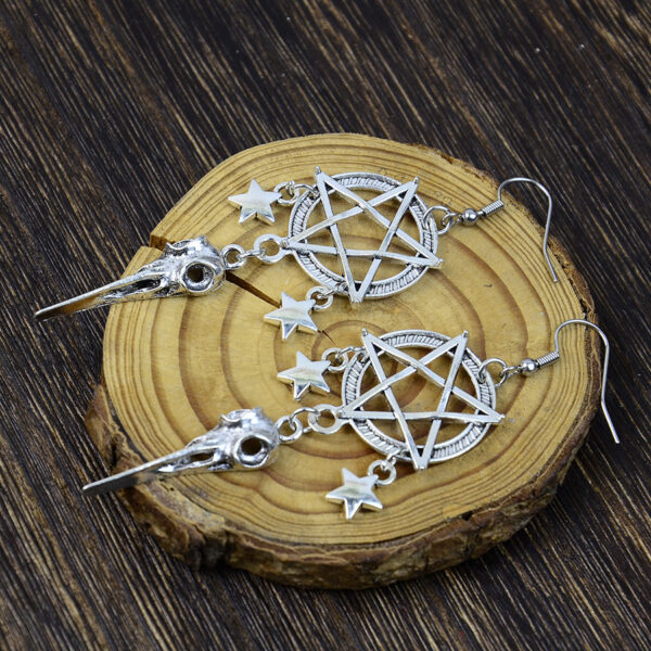 oly-480aca21b29459a0a0f5a9a4b16be3a9 Wholesale Punk Dark Star Crow Pendant Earrings, Zinc Alloy Jewelry Accessory, Halloween Style