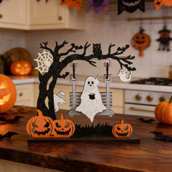 Wholesale Wooden Ghost Skull Swing Decoration Halloween Party Table Decor