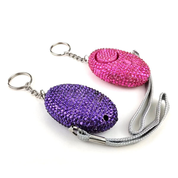 oly-48518f1bd7d57f4b9df6b55b5c0035b2 Wholesale Diamond Studded Personal Safety Alarm Keychain White Metal Fashion Accessory for Women Boutique Resale Gift