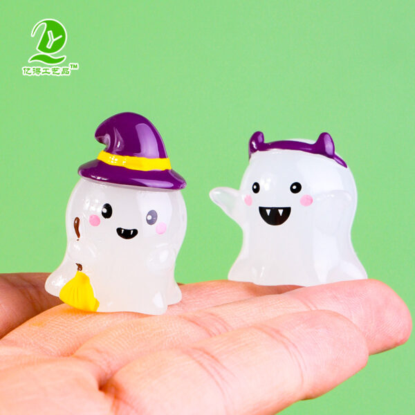 Wholesale Halloween Luminous Ghost Resin Ornament - Miniature Pumpkin Garden Home Decor