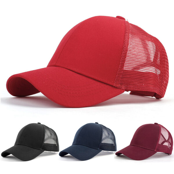 Wholesale Red Women's Cotton Baseball Cap with Ponytail Opening, Sunshade, Rolled Brim Fashion Accessory for Resale