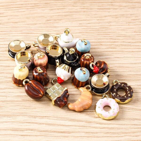 Wholesale 5pcs Blue Cake Donut Pendant Charms Zinc Alloy DIY Jewelry Making Keychain Bag Charm
