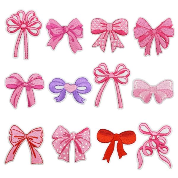 Wholesale Pink Bow Embroidery Cloth Patch, Hot Melt Adhesive Iron-On Patch, Fashion Hair Accessory, Boutique Resale Craft Supply
