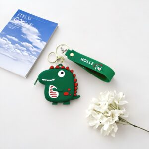 Coin purse - round-eyed dinosaur (leather cord) - green