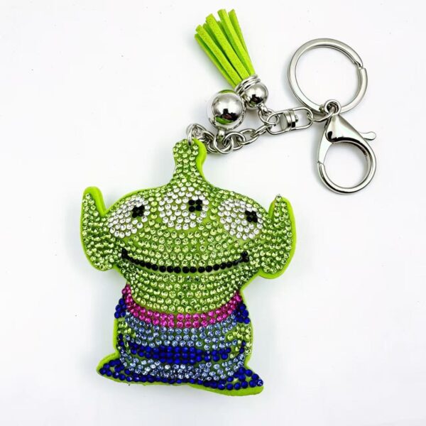 Wholesale Leather Rhinestone Three Eyed Monster Keychain Light Green Boutique Resale Car Key Accessory
