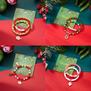 Wholesale Christmas Polymer Clay Bead Bracelet with Santa Snowflake Charms Holiday Jewelry Accessory