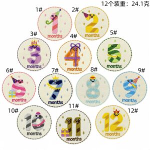 Cartoon round cloth stickers set of 12 pieces