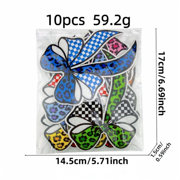 oly-49c35a715d06875627cd4f6b88c15213 Wholesale Polyester Embroidered Bow Patches Set of 10 Leopard Checkerboard Design Adhesive Backing Decorative Patch for Clothing Fashion Accessory DIY Craft Supply Gift for Resale