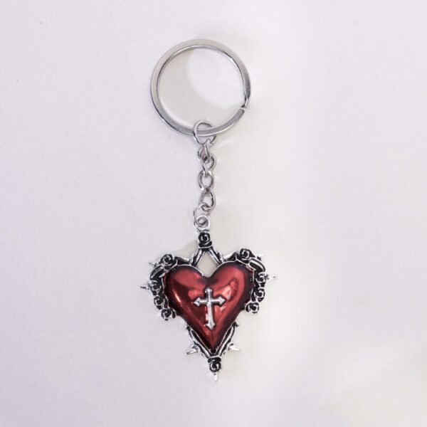 oly-49d6d9ecfc50c575ed03ba2d84b3f1a7 Wholesale Gothic Red Heart Thorn Keychain Pendant for Bag, Car Key Decorative Accessory