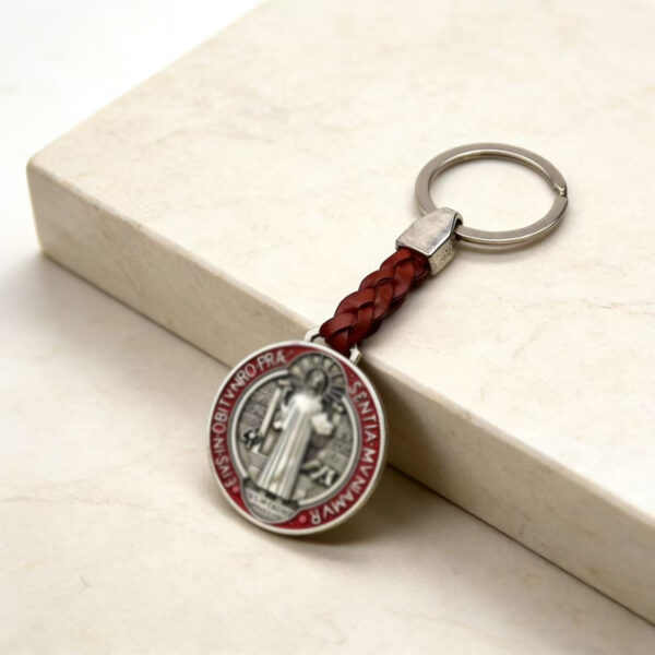 oly-49eec275c7212bb25f4406846796ff1c Wholesale St. Benedict Keychain Pendant Leather Rope Bag Charm Fashion Accessory Gift