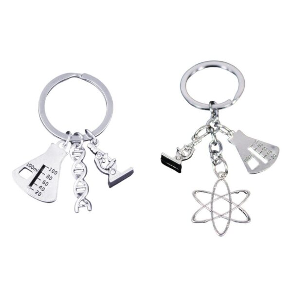 Wholesale Modern Science Lab Flask Microscope DNA Biologist Keychain Alloy Car Key Accessory