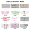 Wholesale 8pcs Mixed Coffee Floral Cartoon Text Print 3oz Cup Stickers Wrap OLY Exclusive