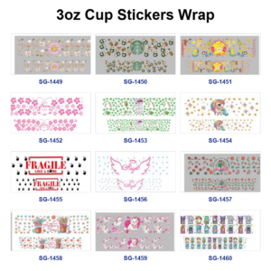 Wholesale 8pcs Mixed Coffee Floral Cartoon Text Print 3oz Cup Stickers Wrap OLY Exclusive