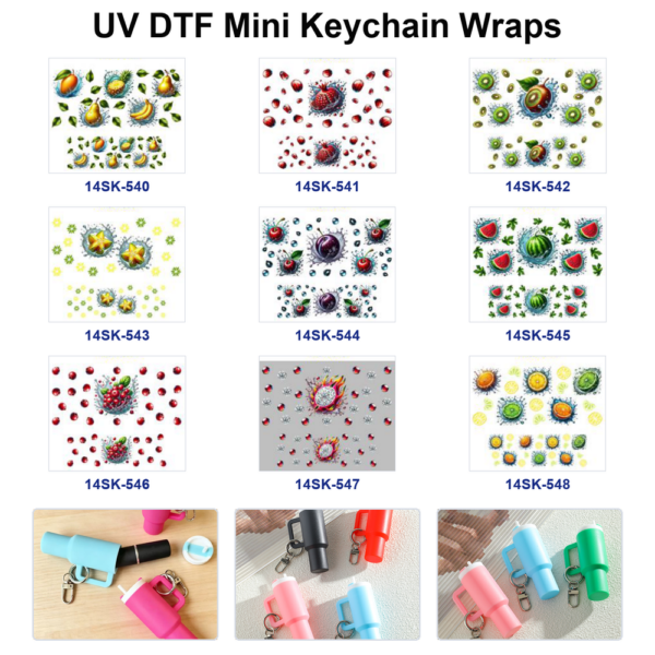 oly-4ab59fe18dbff7d6d5f6d9d2323a9d39 Wholesale 2/4/8pcs Water Splash Fruit UV DTF Mini Cup Keychain Stickers
