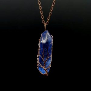 light blue crystal column ancient red copper chain / pure natural