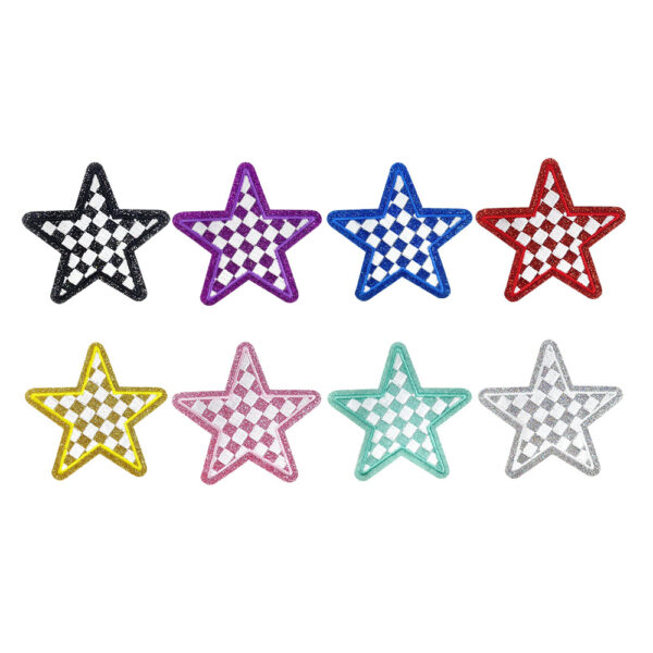 oly-4acf4cf666258bb4fb1086f2680a7974 Wholesale Trendy Five pointed Star Embroidered Patch Glitter Polyester Hot Melt Adhesive 8 Colors DIY Accessory for Shoes Hats Bags