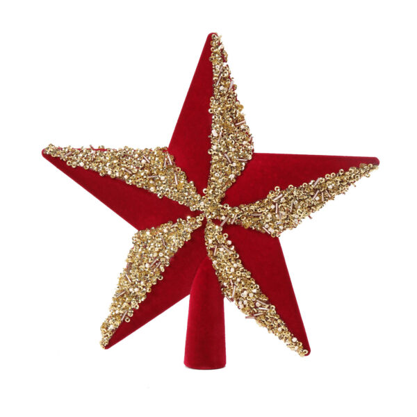 Wholesale Plastic Flocked Christmas Tree Top Star Burgundy Painted Decorative Holiday Ornament Gift