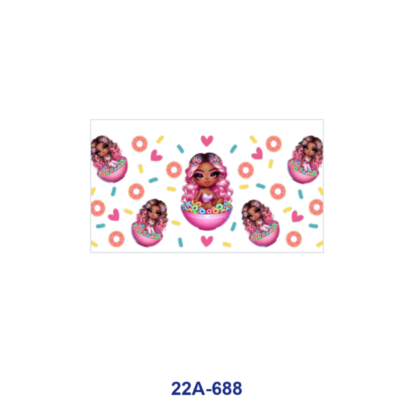 oly-4b92445d1b9f61f5b7029f0476c81f7e Wholesale 5pcs Luscious Sweet Cartoon Curly Hair Girl Donut Popcorn Watermelon Cupcake Strawberry Cream Dessert Heart Star Mixed Decor Prints 16oz Cup UV DTF Wraps