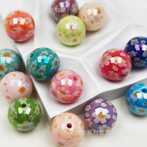 oly-4bb5886f8e3c275398e72e4c2544e2df Wholesale Chic Acrylic Flower Printed Beads 16mm Pink for DIY Phone Chain Keychain Bag Charm Accessory