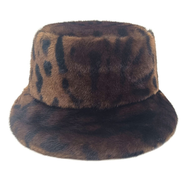 Wholesale Leopard Print Fluffy Faux Fur Bucket Hat for Women Casual Winter Fashion Accessory