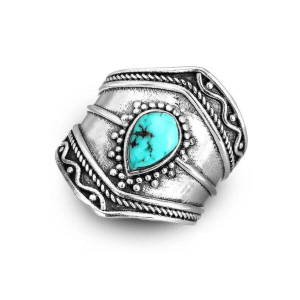 Wholesale Bohemian Teardrop Turquoise Irregular Ring, Alloy Electroplated Jewelry Accessory for Wedding Gift