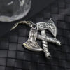 Wholesale Silver Metal Viking Rune Double Axe Keychain Trendy Wolf Head Eagle Pattern Key Pendant Gift