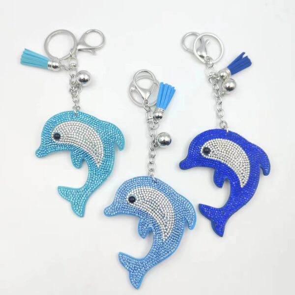 Wholesale Two Tone Rhinestone Dolphin Velvet Keychain Gift Accessory